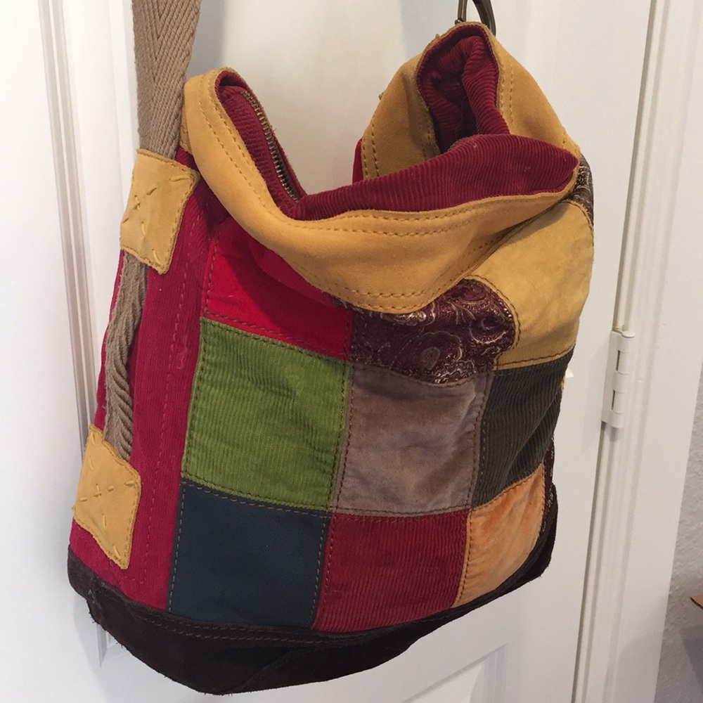 Lucky Brand 🍀 Patchwork corduroy sued  bag
